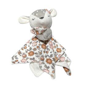 Lovey Gerber Gray Deer Peach Flower 12” Baby Security Blanket Modern Moments